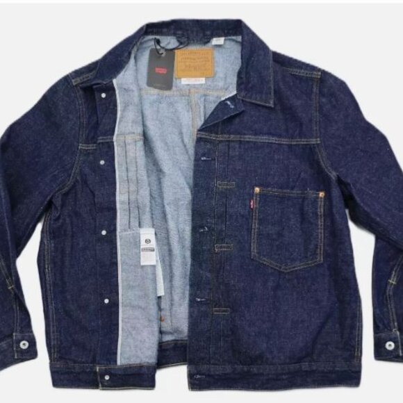 Levi's Premium Size L Type I Denim Jacket Selvedge Trucker Men's Dark Wash New - Picture 1 of 14
